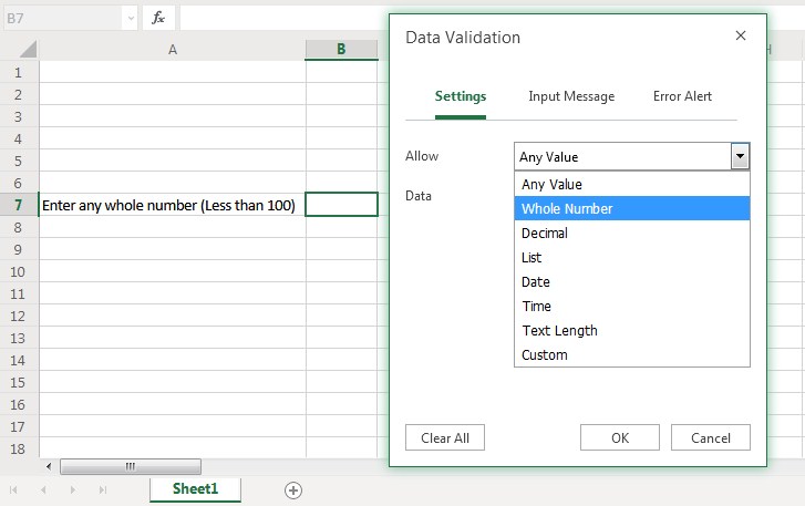 whole number validation in excel