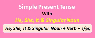 simple present tense with he she it singular noun